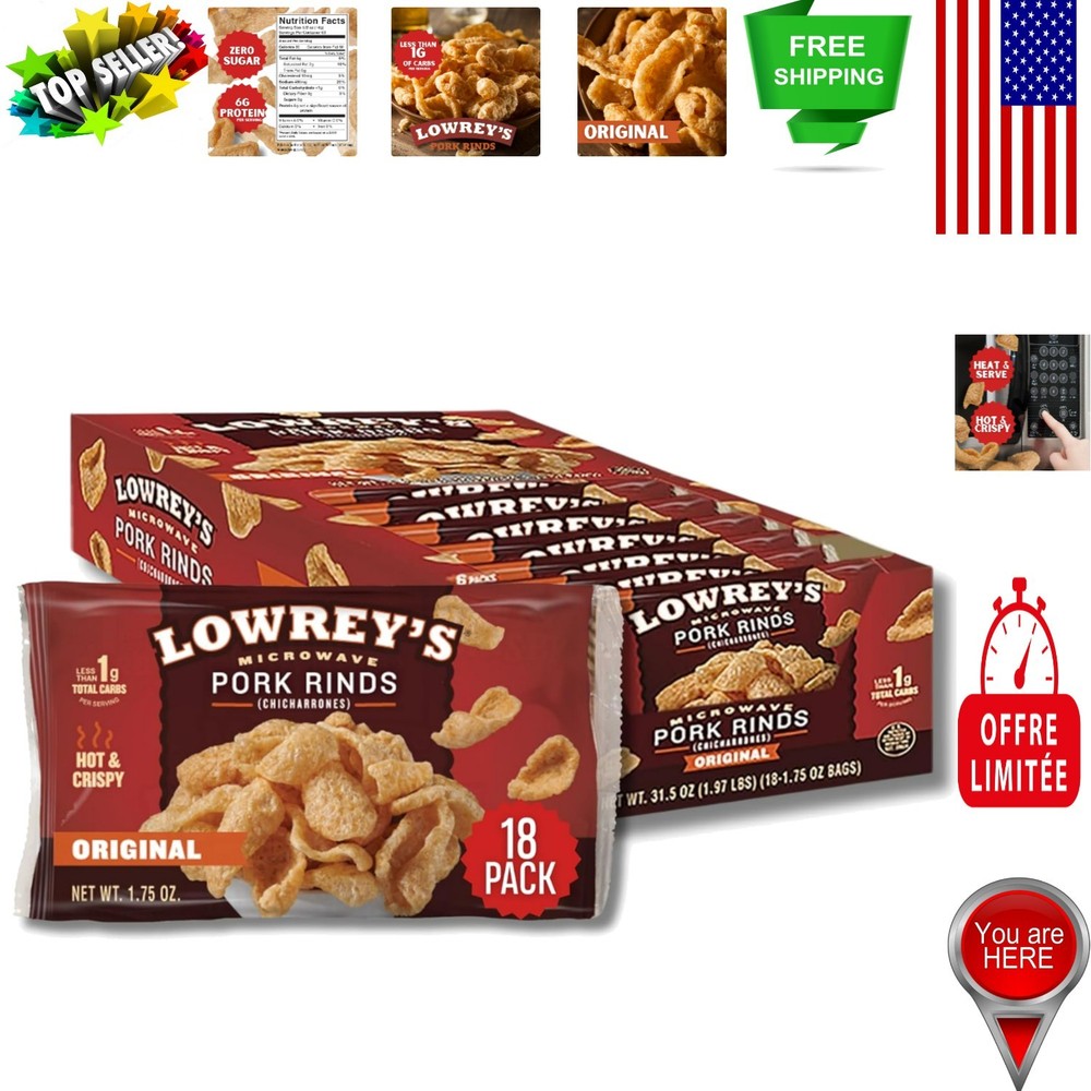 1.75oz Bacon Curls Pork Rinds – 18 Pack of Crispy, Low-Carb Treats