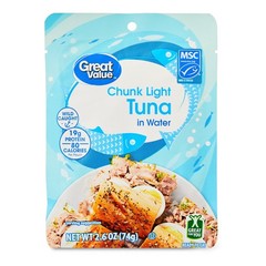 (6 pack) Great Value Chunk Light Tuna in Water, 2.6 oz Pouch