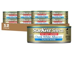 Selects No Salt Added Chunk White Albacore Tuna in Water, 4.5 oz (12 Pack) Ca…