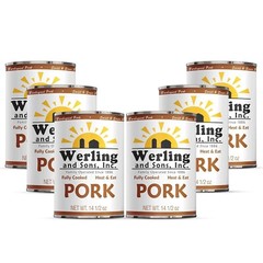 6 Cans- Werling & Sons Canned Pork 14.5 Oz Fully Cooked Ready to Eat Canned Meat