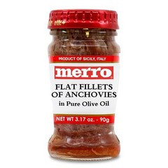 Merro Anchovy Fillets in Olive Oil 3.1 oz Glass Jar Hand Packed in Sicily