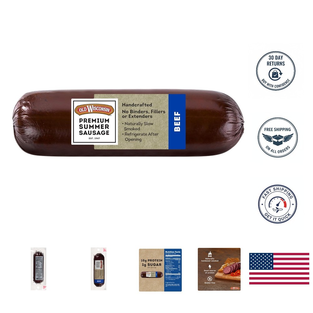 Gourmet Summer Sausage – 8oz Beef, Hardwood Smoked, High Protein & Gluten Free