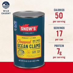 Snow’s Ocean Chopped Clams Canned, 51 oz Can – 7g Protein – Gluten Free