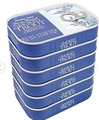 Trader Joe’s Smoked Trout Fillets in Oil Skinless 3.9 oz Tin, 10 Packs