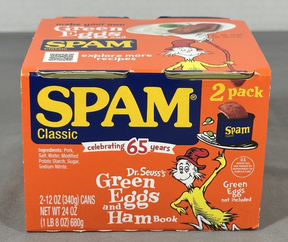 Spam Classic Green Eggs And Ham LIMITED EDITION Two 12oz Cans 7/2028