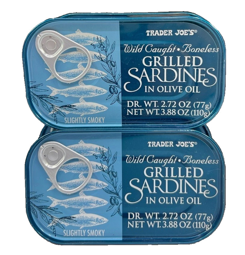 2 Pack Trader Joe’s Grilled Sardines Olive Oil Boneless Wild Caught
