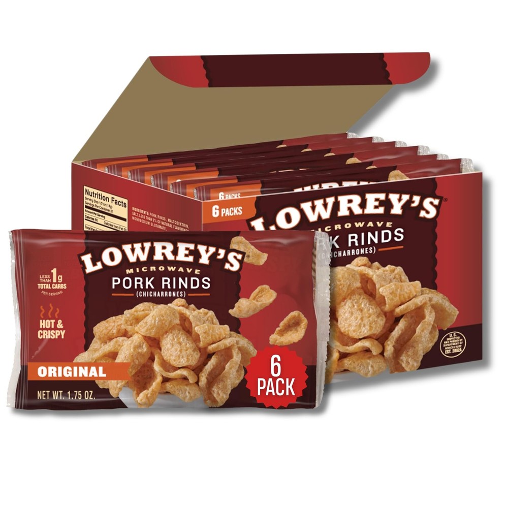 Bacon Curls Microwave Pork Rinds Chicharrones Original 1.75 Ounce Pack of 6