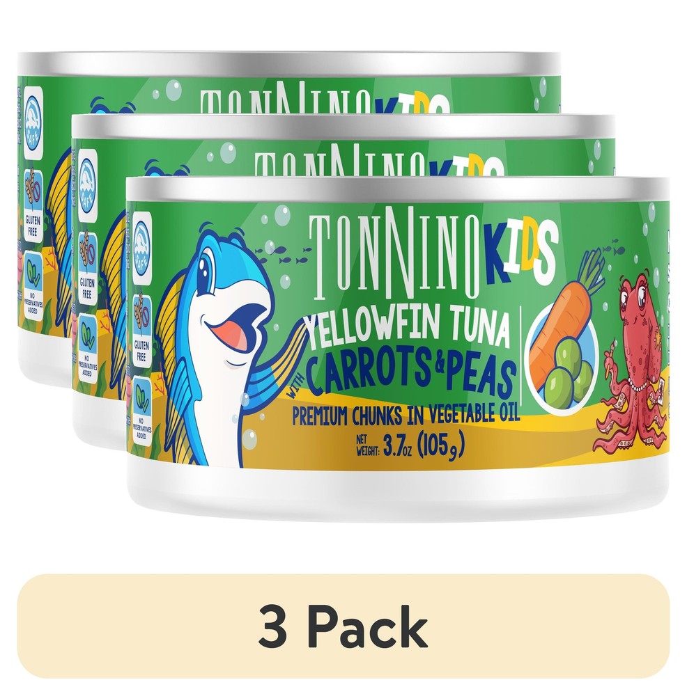 3 Pack Tonnino Yellowfin Tuna Chunks, Carrots Peas Vegetable Oil 3.7oz Can