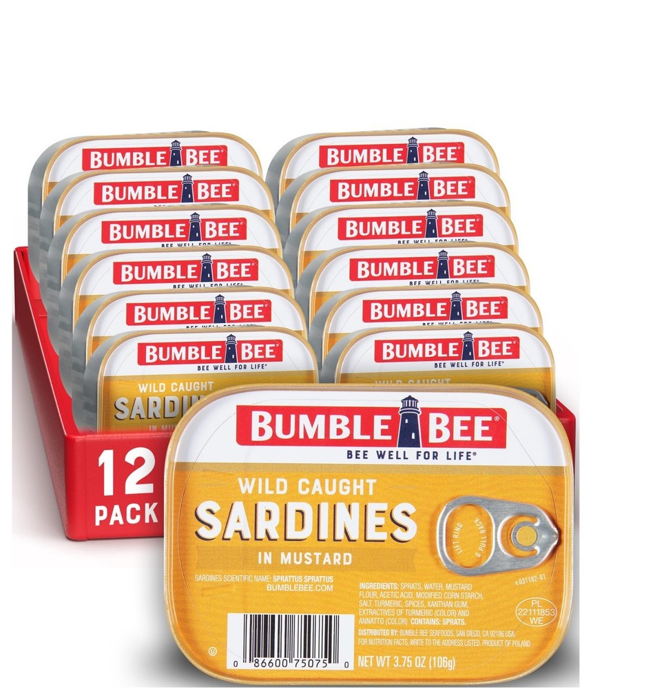 Sardines in Mustard, Sauce 3.75 Oz Tin- Pack of 12 – Wild, Caught Gluten Free