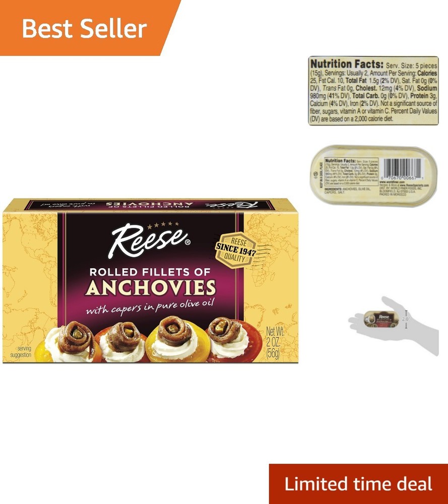 Pack of 10 Rolled Anchovies in Olive Oil – 2 Ounce Tins for Gourmet Cooking