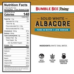Bumble Bee Prime Low Sodium Solid White Albacore Tuna in Water, 5 oz Cans