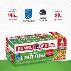 Bumble Bee Chunk Light Tuna in Oil, 5 Oz Cans (Pack of 4) – Wild Caught Tuna – 2