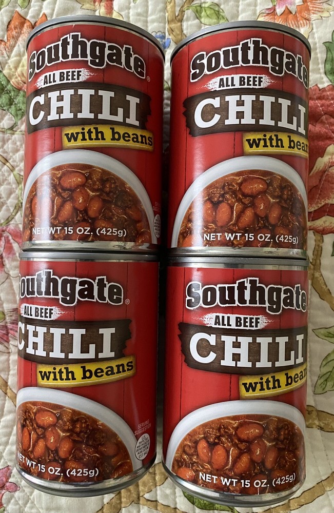 4 Cans of SOUTHGATE CHILI With Beans 15oz Cans..New Labels Exp. Date 02/2029