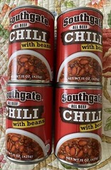 4 Cans of SOUTHGATE CHILI With Beans 15oz Cans..New Labels Exp. Date 02/2029