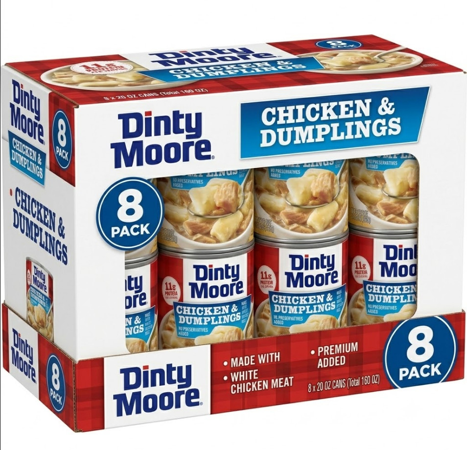 Dinty Moore Chicken Dumpling 8 Pack 20oz Cans Shelf Stale 11g Protein Bulk Meal