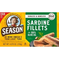 Season Sardines Skinless Boneless in 100% Olive Oil, Pack of 6, Wild-Caught,