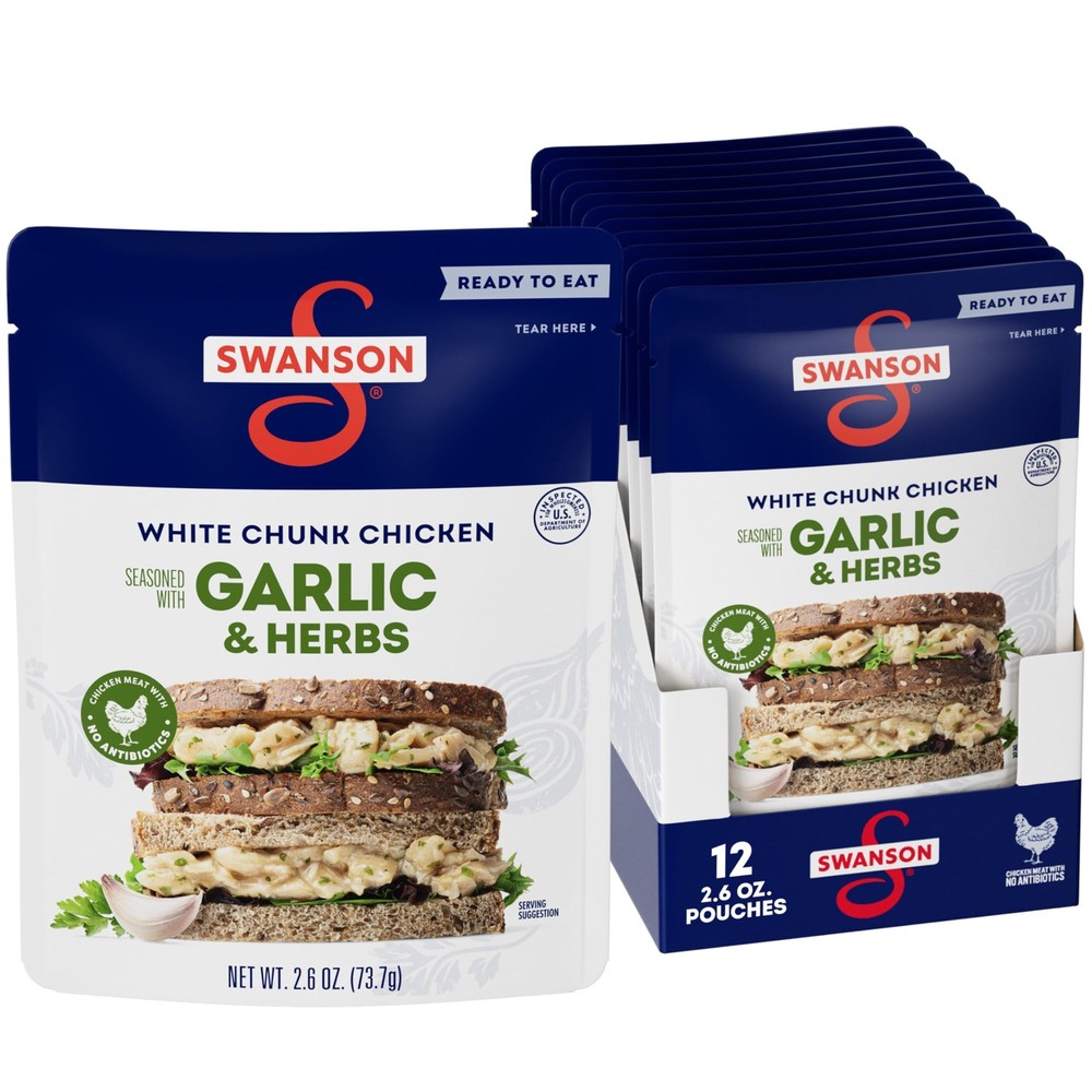 SWANSON S Garlic & Herbs White Chunk Fully Cooked Chicken, 2.6 OZ Case of 12