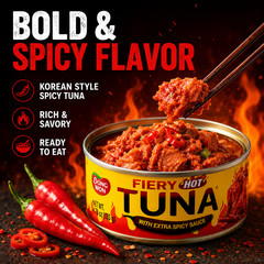 Dongwon Fiery Hot Tuna 4 Pack Korean Spicy Canned Tuna in Chili Sauce 4.76oz