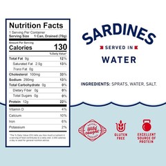 Beach Cliff Sardines in Water, 3.75 oz Can (Pack of 12) – Wild Caught Sardines –