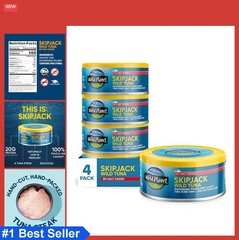 Skipjack Wild Tuna No Salt Added 5 Oz Cans Pack of 4 Pole and Line Caught