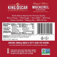 (4 pack) King Oscar Wild Caught Skinless & Mackerel in Olive Oil 4.05 oz