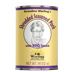 12 Cans – Grandma Werling’s Shredded Seasoned Pork with BBQ Sauce 14.5 Oz Cooked