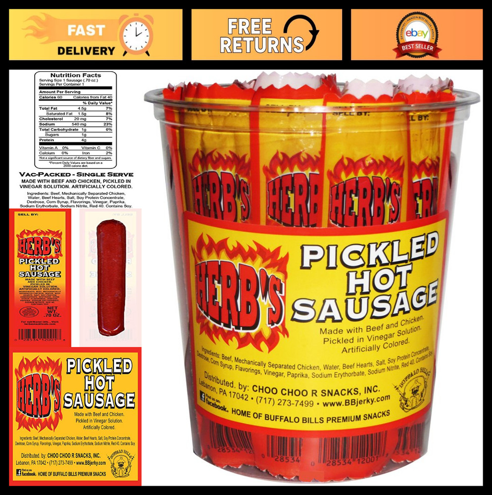 24-ct Pickled Hot Sausages – Individually Wrapped, Spicy Snack, 0.7oz Cups