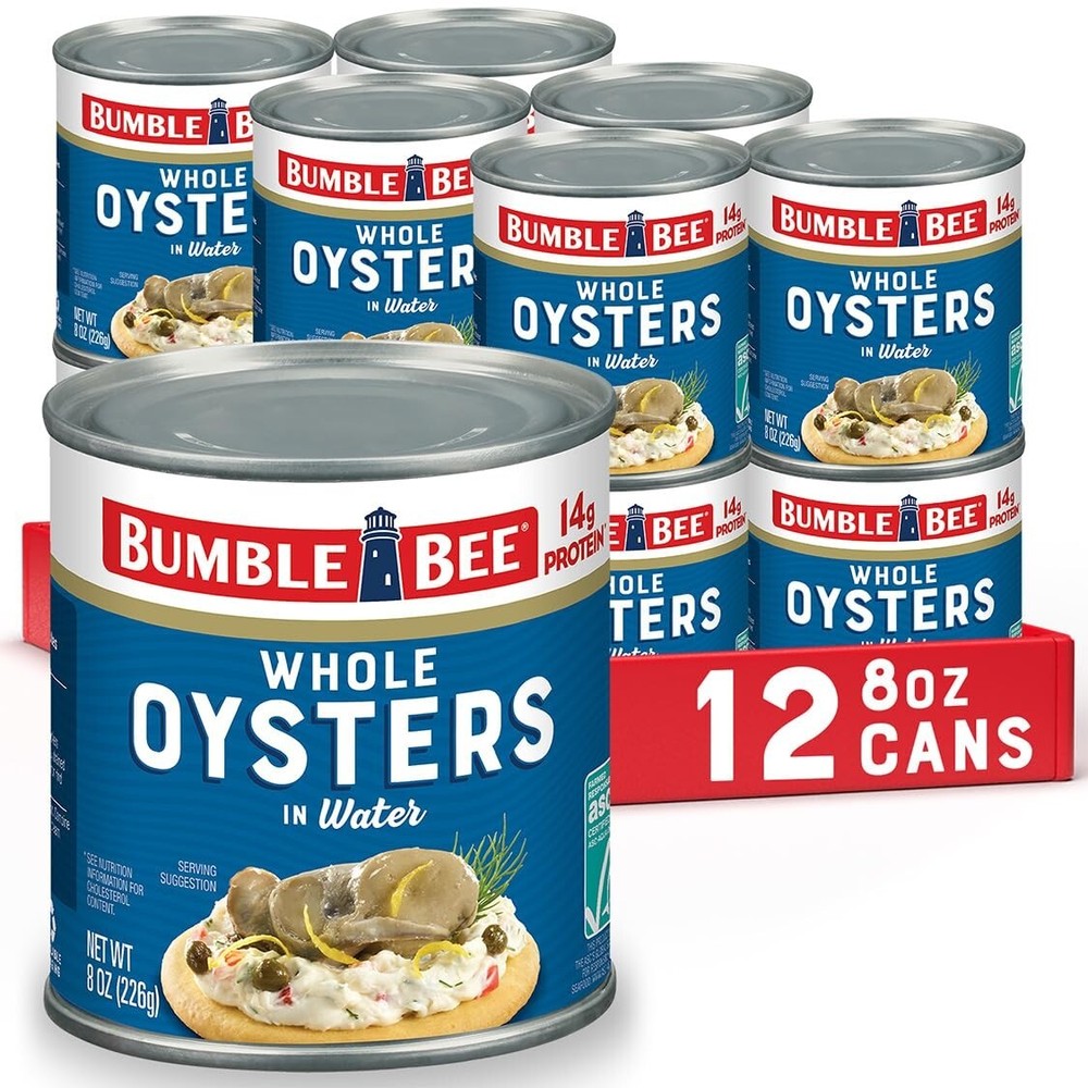 Bumble Bee Premium Select Whole Canned Oysters, 8 oz Cans (Pack of 12) – Ready t