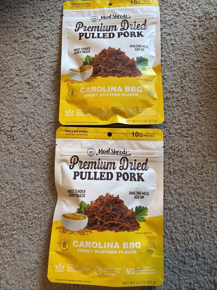 Meat Shredz Premium Dried Pulled Pork Carolina BBQ Sweet Mustard Flavor (2 Pack)