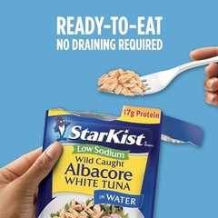 Low Sodium Wild Caught Albacore Tuna Pouch 2.6 oz – 24 Pack Gluten Free Snack
