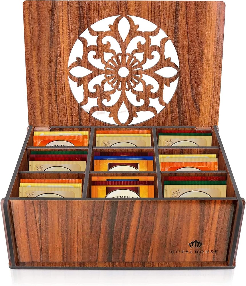 RoyalHouse Premium Wood Tea Storage Box Organizer Brown Eco-Friendly