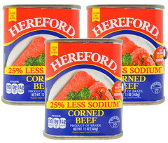 Hereford Low Sodium Corned Beef 12oz 3 Pack 25% Less Salt Ready Eat
