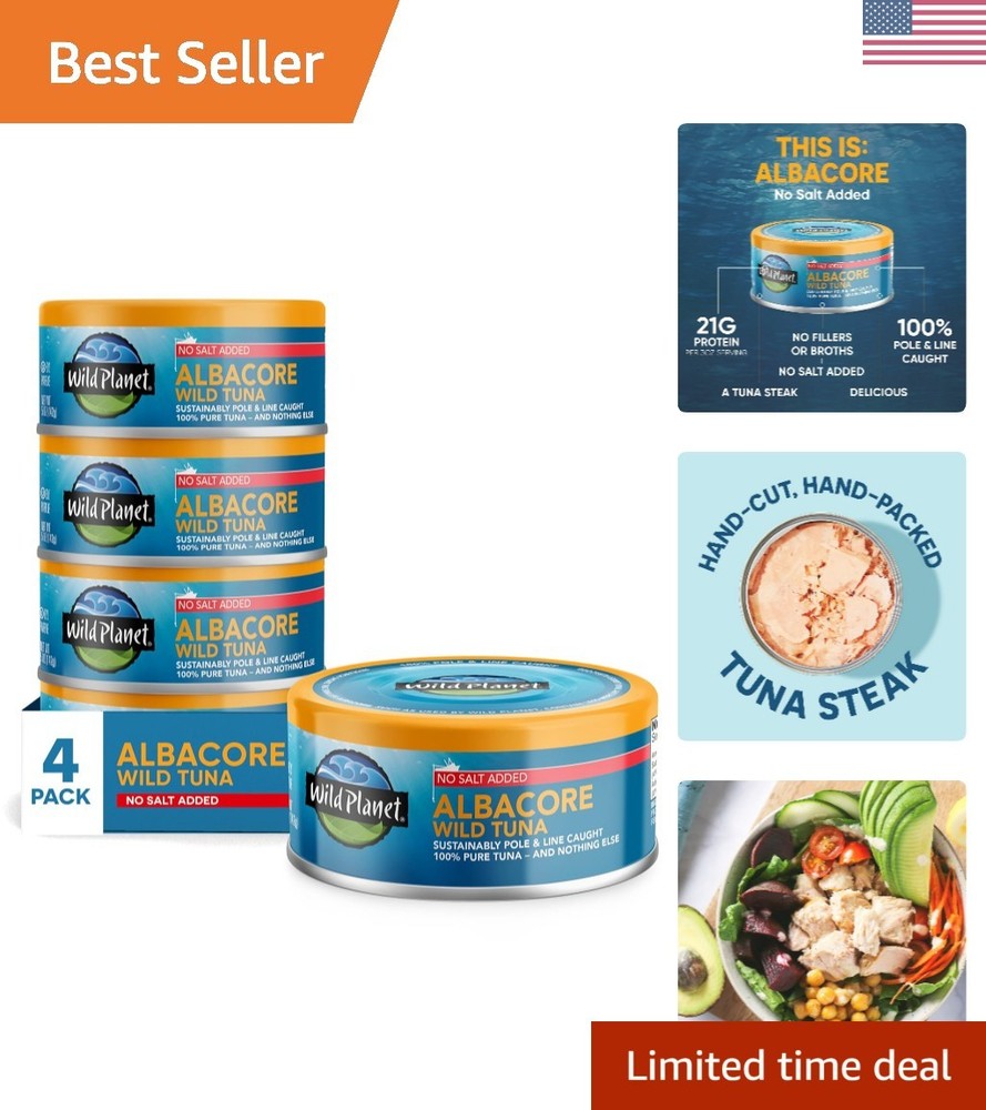 Albacore Wild Tuna, No Salt Added, Canned Tuna, Pole & Line Caught, 5 oz, Pac…