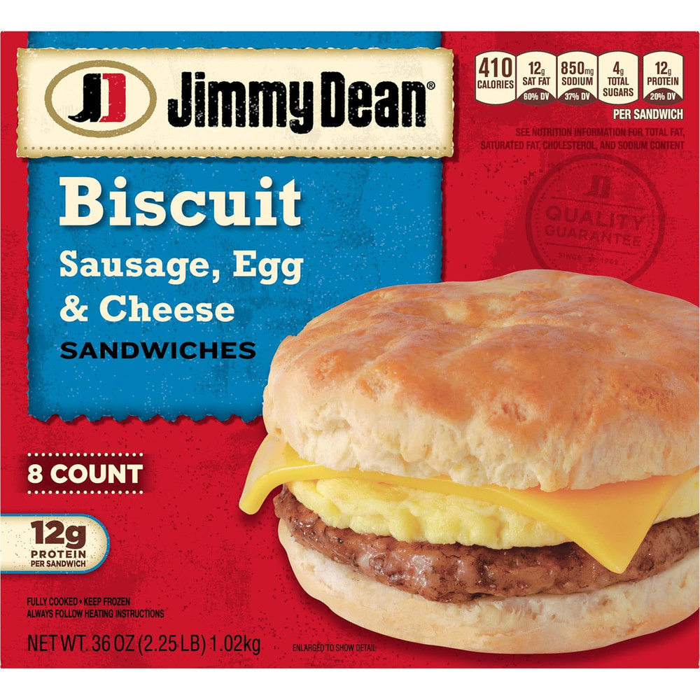 Jimmy Dean Sausage, Egg And Cheese Biscuit Breakfast Sandwiches, 8 Count (Frozen