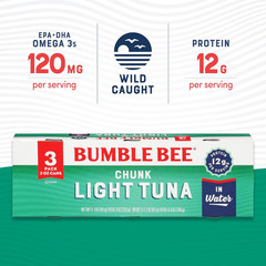 Bumble Bee Chunk Light Tuna in Water, 3 Oz Cans (8 Packs of 3, 24 Cans Total) –