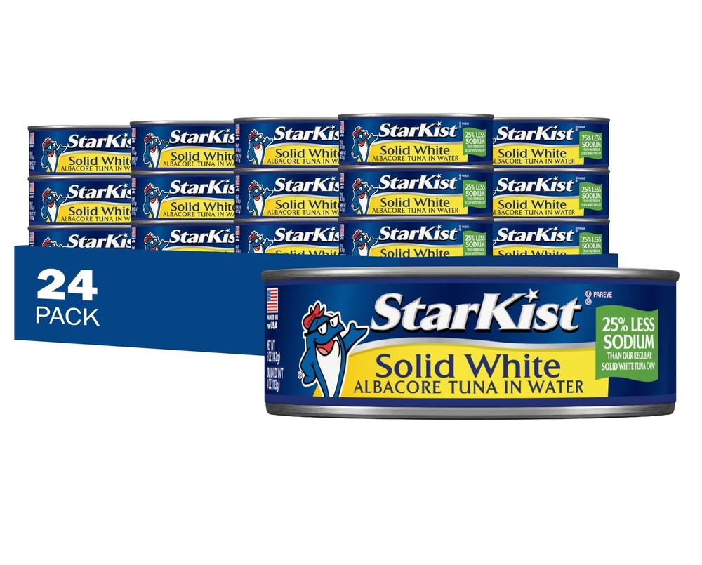Canned Tuna Fish Solid White Albacore 25% Less Sodium 5 oz 24 Pack Wild Caught