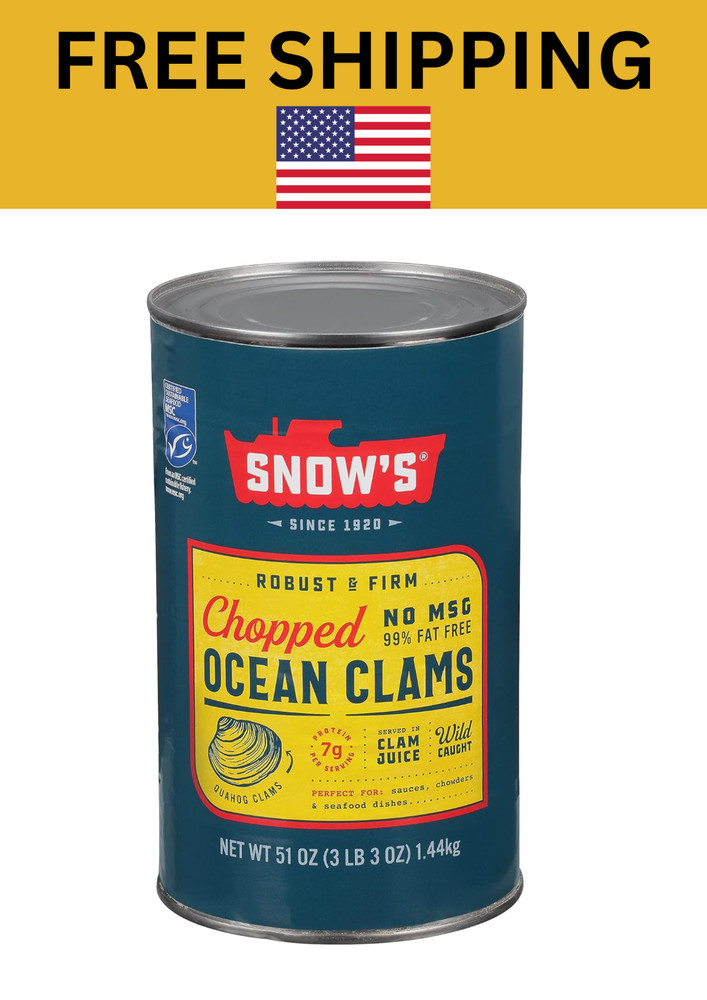 Snow’s Chopped Ocean Clams 51oz Can – Gluten Free, 7g Protein, No MSG, Fat FREE