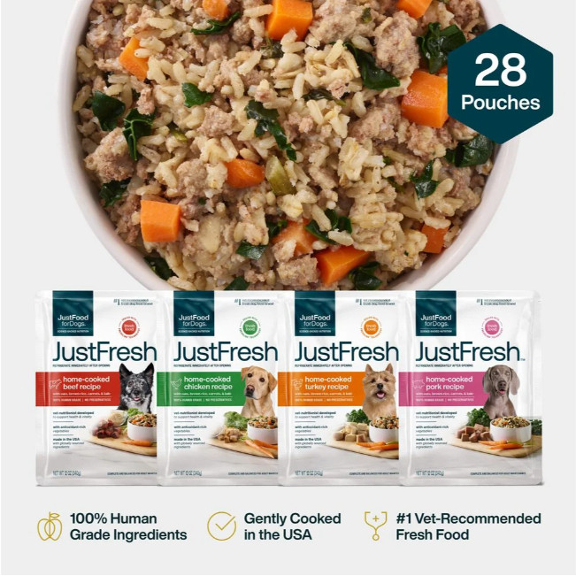 JustFoodforDogs JustFresh Home-Cooked VarietyPack-Beef,Chicken,Pork,Turkey-28Pcs