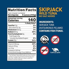 Skipjack Wild Tuna, No Salt Added, Canned Tuna, Sustainably Wild-Caught, Pole…