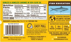 12x Season Wild Caught Sardines Boneless Skinless in 100% Pure Olive Oil 4.38oz