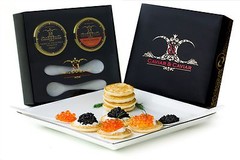 Caviar GIFT BOX 1oz American STURGEON Caviar & 1oz Salmon Roe Blini + 2 Spoons