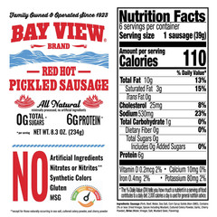 Bay View Smoked Pickled Polish Sausage, No MSG, Gluten Free, No Soy, 0G Sugar, 9