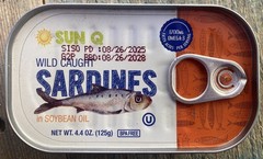 (50) SUN Q WILD CAUGHT SARDINES IN SOYBEAN OIL 4.4 Oz Can 220 OZ TOTAL DEAL