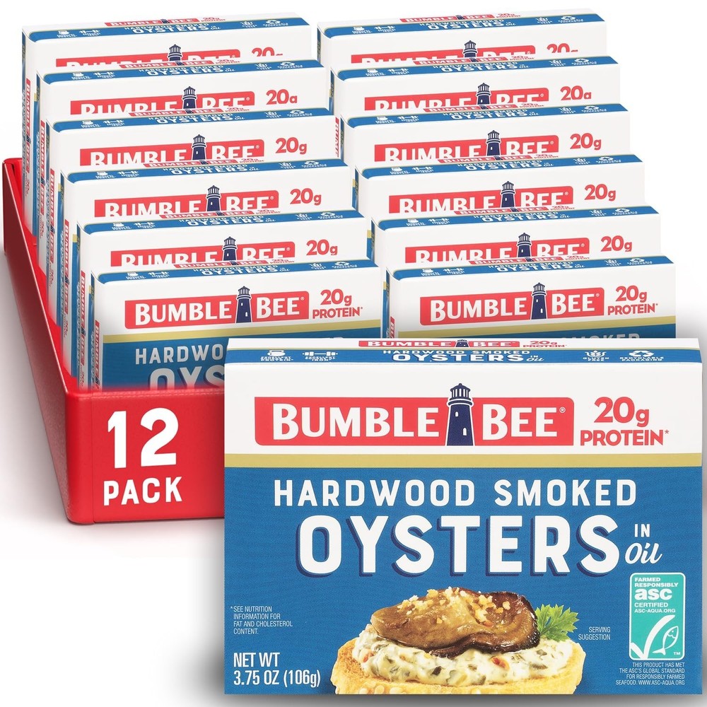 Bumble Bee Canned Hardwood Smoked Oysters, 3.75 oz Cans (Pack of 12) – Ready to
