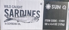 (50) SUN Q WILD CAUGHT SARDINES IN SOYBEAN OIL 4.4 Oz Can 220 OZ TOTAL DEAL