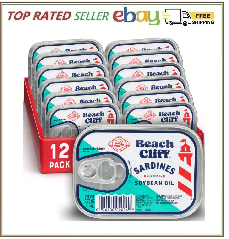 Wild Caught Sardines in Soybean Oil, 3.75 Oz Can (Pack of 12) – 14G Protein per