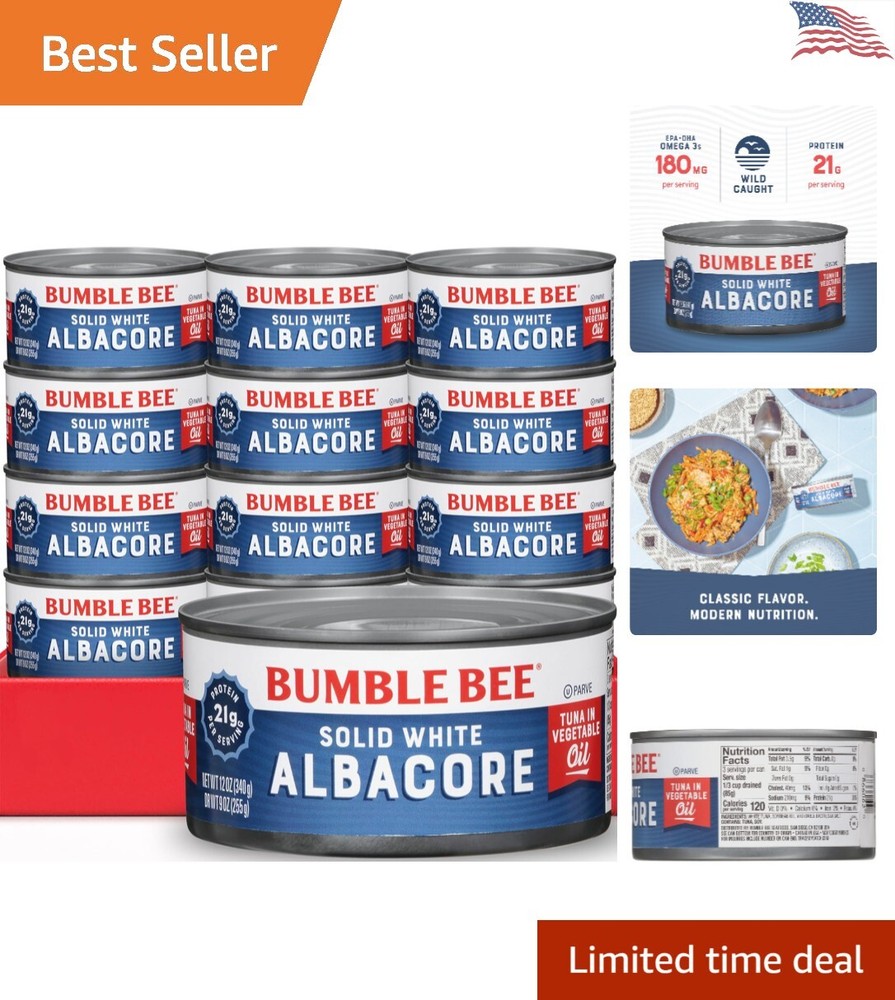 Premium Albacore Tuna in Oil – 21g Protein – Gluten Free – 12 oz Can Pack 12