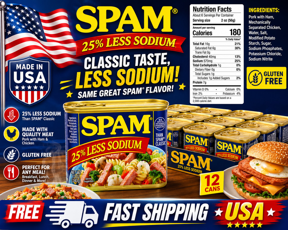 SPAM 25% Less Sodium Canned Meats, 12 oz Cans, 12 Pack
