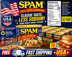 SPAM 25% Less Sodium Canned Meats, 12 oz Cans, 12 Pack