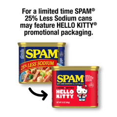 (12 Pack) SPAM Hello Kitty 25% Less Sodium Canned Meat, 12 oz Shelf Stable